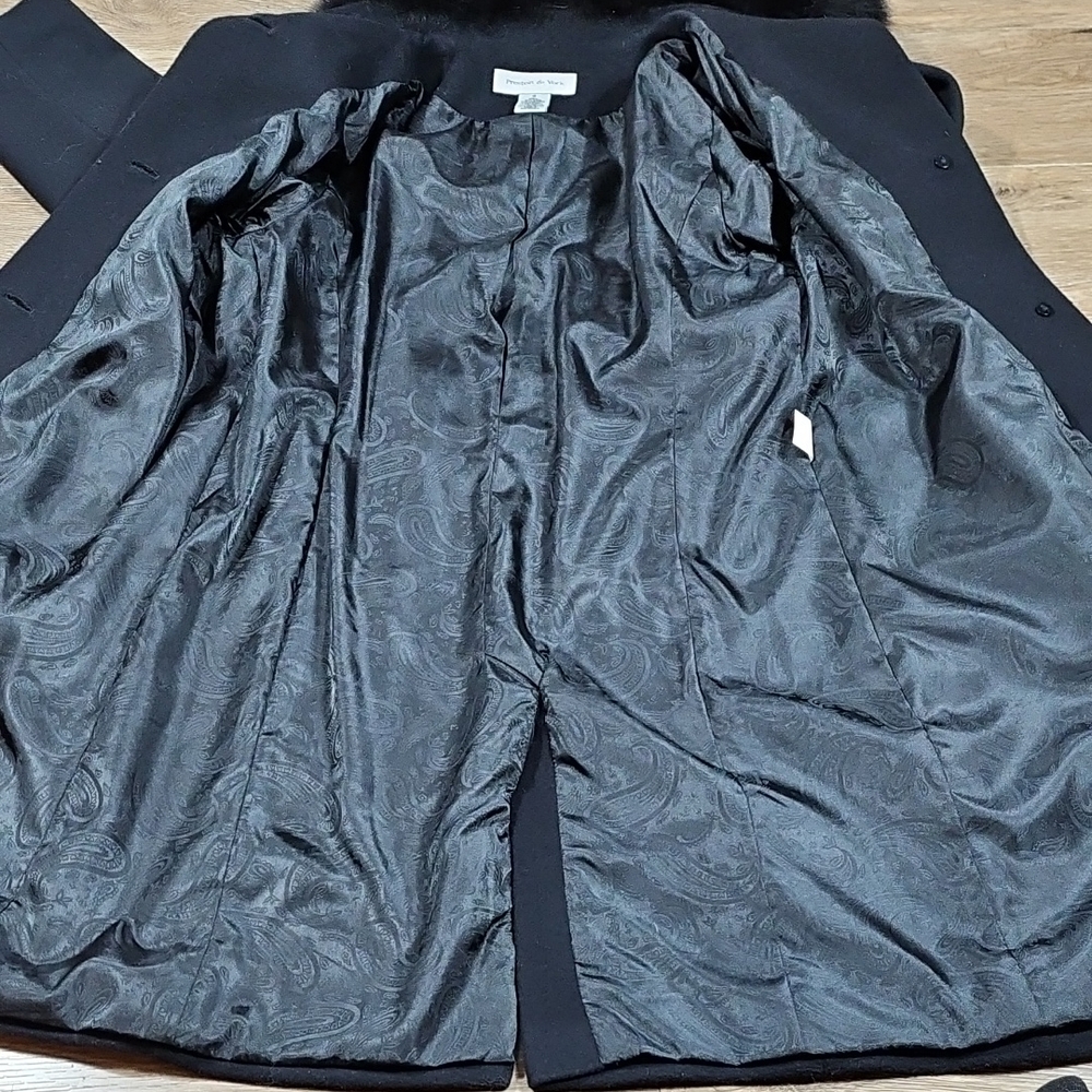 Preston & York Wool Cashmere Knee Length Black Coat w Genuine Fox Fur Collar - Picture 10 of 16